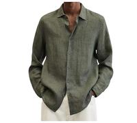 2026 Hommes Cardigan à Manches Longues Col V Boutons Amples Coton Lin Couleur Unie Décontractée pour Toutes Saisons, vert, M