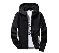 2026 - Hommes Casual Pure Color Plus Size Sweat à Capuche Fermeture éclair Manteau de Sport Extérieur Manteau Mince Homme, Noir , XXL
