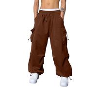 2026 - Hommes Casual Taille Couleur Sport Chapeau Tissé Poche Pied Corde Solide Pantalons Rue Cargo Cravate Hommes Cargo Pantalons Jogging Hommes, marron, 3XL