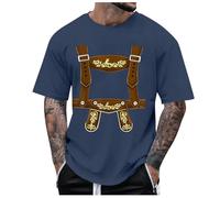 2026 Hommes Fête de la bière Glamour Pantalon traditionnel en cuir imprimé T-shirt Débardeur Pack, bleu foncé, 3XL
