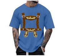 2026 Hommes Fête de la bière Glamour Pantalon traditionnel en cuir imprimé T-shirt Débardeur Pack, bleu, 3XL