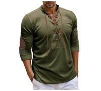 2026 Hommes Rétro Cordon de Serrage Chemise à Manches Longues Européen Décontracté Décontracté Confortable T-shirt Tendance Affaires, vert, XXL