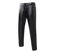 2026 Hommes SIM Fitting Glossy Leather PantsTrendy Solid Color Performance Clothes Straight Leg Pants Chaîne Pantalon Homme, Noir , M
