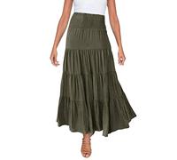 2026 - Jupe d'été pour femme - Élastique - Taille haute - Jupe longue bohème - Cordon de serrage - Ligne A - Jupe longue - Toile sur toile, Vert armée., XL