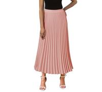 2026 - Jupe midi trapèze en mousseline de soie à taille haute et volants - Robe bicolore pour femme, Rose clair, L
