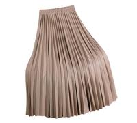 2026 Jupe plissée pour femme Automne/hiver Taille haute élastique Ligne A Plissée en cuir synthétique, beige, taille unique