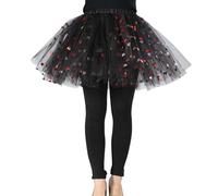 2026 Jupe tutu évasée en maille avec imprimé cœur pour fête, performance, danse, plage, yoga, école, occasions festives, Noir , M