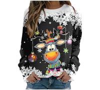 2026 Lässiges, Cooles, Leichtes Hoodie-Oberteil mit Rundhalsausschnitt Weihnachtsmann-Aufdruck für Damen, Noir (Schwarz), XXL