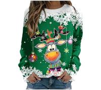 2026 Lässiges, Cooles, Leichtes Hoodie-Oberteil mit Rundhalsausschnitt Weihnachtsmann-Aufdruck für Damen, Vert, XL