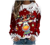 2026 Lässiges, Cooles, Leichtes Hoodie-Oberteil mit Rundhalsausschnitt Weihnachtsmann-Aufdruck für Damen, Rouge, S