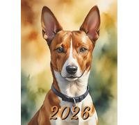 2026: Large Monthly Calendar Planner - Watercolor Basenji Dog
