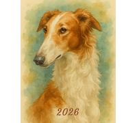 2026: Large Monthly Calendar Planner - Watercolor Borzoi Dog