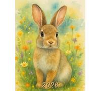 2026: Large Monthly Calendar Planner - Watercolor Cute Bunny Rabbit