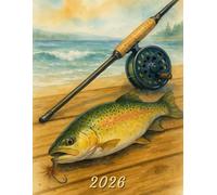 2026: Large Monthly Calendar Planner - Watercolor Fishing