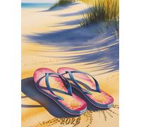 2026: Large Monthly Calendar Planner - Watercolor Flip Flops In Sand At Beach
