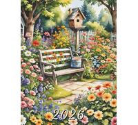2026: Large Monthly Calendar Planner - Watercolor Garden Scene