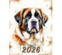 2026: Large Monthly Calendar Planner - Watercolor Saint Bernard Dog