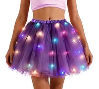 2026 LED-Leucht-Tutu-Rock, leuchtender Feen-Engel-Mesh-Rave-Party-Kostüm (Purple, One Size)