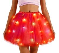 2026 LED-Leucht-Tutu-Rock, leuchtender Feen-Engel-Mesh-Rave-Party-Kostüm (Red, One Size)