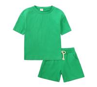 2026 Lot De 2 Survêtements Ensemble Ete Vêtements Short Tee Shirt D'été Solides à Manches Courtes avec Short pour Enfant Garçon Et Fille Confortable Casual Jogging Sport Plage