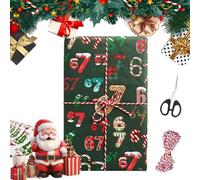 2026 Lot de 67 feuilles de papier cadeau de Noël mignon, papier cadeau amusant pour apporter des ciseaux et une corde, simple et rapide, pour cadeaux de lutin et articles de farce, vert, 50 x 180 cm