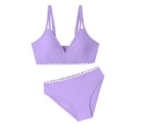 2026 Maillot de Bain Deux pièces pour Filles, col en V, Double Bretelle, avec Coussinets de Poitrine. Joli Bikini Deux pièces avec Coussinets de Poitrine. (Purple, 15-16 Years)