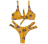 2026 Maillot de Bain Femme 2 Pieces Maillot de Bain Solid Bikini Split Women Color Waist High Swimwears Tankinis Set Voyage Printanier (Yellow, M)
