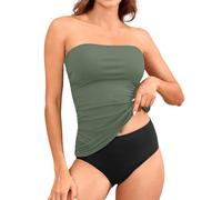 2026 - Maillots de bain bandeau pour femme, maillots de bain deux pièces, tankini froncés, maillots de bain sans bretelles débardeur ivre, vert, L