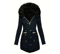 2026 Manteau fin à capuche décontracté pour femme Fermeture éclair Plus velours épais d'hiver (3), Marine, S