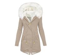 2026 Manteau fin à capuche décontracté pour femme Fermeture éclair Plus velours épais d'hiver (4), kaki, XL