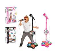 2026 Microphone Stand Kids, Multifunctional Girls Microphone and Stand, Microphones Toy, with Flashing Stage Lights and Pedals (2PCS-A)