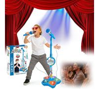 2026 Microphone Stand Kids, Multifunctional Girls Microphone and Stand, Microphones Toy, with Flashing Stage Lights and Pedals (Blue)