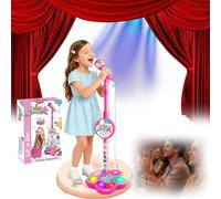 2026 Microphone Stand Kids, Multifunctional Girls Microphone and Stand, Microphones Toy, with Flashing Stage Lights and Pedals (Pink)