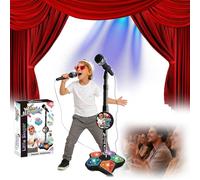 2026 Microphone Stand Kids, Multifunctional Girls Microphone and Stand, Microphones Toy, with Flashing Stage Lights and Pedals (Black)