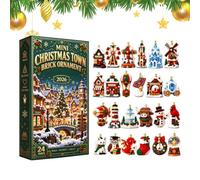 2026 Mini Christmas Town - 24 Days Countdown | 24 Pcs 3D | 24 Integrated Brick Town Figure Ornaments with Hanging Loops, Boxed Size 8.27x11.81 In (21x30cm / ~200g),