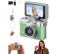 2026 Mini Digital Camera with 1.47 in LCD Screen, 1080p HD Tiny Retro Keychain Camera, Flip Screen Mini Cam with Built-in Flash, 32gb Card for Travel, Concert, Study Recording (A)