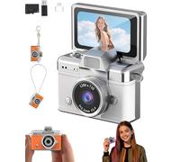 2026 Mini Digital Camera with 1.47 in LCD Screen, 1080p HD Tiny Retro Keychain Camera, Flip Screen Mini Cam with Built-in Flash, 32gb Card for Travel, Concert, Study Recording (D)