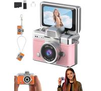 2026 Mini Digital Camera with 1.47 in LCD Screen, 1080p HD Tiny Retro Keychain Camera, Flip Screen Mini Cam with Built-in Flash, 32gb Card for Travel, Concert, Study Recording (C)