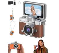 2026 Mini Digital Camera with 1.47 in LCD Screen, 1080p HD Tiny Retro Keychain Camera, Flip Screen Mini Cam with Built-in Flash, 32gb Card for Travel, Concert, Study Recording (B)