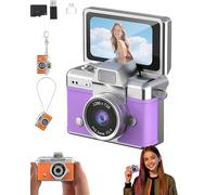 2026 Mini Digital Camera with 1.47 in LCD Screen, 1080p HD Tiny Retro Keychain Camera, Flip Screen Mini Cam with Built-in Flash, 32gb Card for Travel, Concert, Study Recording (F)