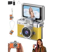 2026 Mini Digital Camera with 1.47 in LCD Screen, 1080p HD Tiny Retro Keychain Camera, Flip Screen Mini Cam with Built-in Flash, 32gb Card for Travel, Concert, Study Recording (G)
