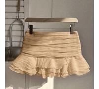 2026 Mini-jupe d'été romantique à volants, jupe ultra chic à l'esprit sexy et doux, style vacances couleur champagne, convient pour la Saint-Valentin, le Nouvel An L,M,S,XL,XSUnicoloreTissu tissé