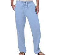 2026 Mode Homme décontracté Couleur Unie essayez Respirant Coton et Lin Poche Taille élastique Pantalon Grande Taille Pantalon (Light Blue, XXXL)