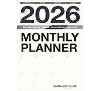 2026 Monthly Planner: Minimalistic Design with Monochrome Low-Contrast Pages, No Row Lines, Wide Writing Vignettes Space for Clear, Distraction-Free Planning. VANTA PLAN SERIES-01