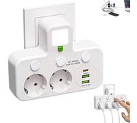 2026 Multiprise Intelligente avec Ports USB, sans Fil, 3/4/5 Prises avec Interrupteurs Individuels, Multiprise Murale Multiple, Compacte Et Sécurisée, Adaptateur De Voyage (Blanc, A2)