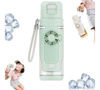 2026 NEW 2-in-1 Water Bottle with Built-in Foldable Fan, Portable Dual-Drinking Cooling Cup with 3-Speed USB-C Rechargeable 2000mAh Battery, 23oz Spill-Proof Sports Hydration for Travel & Gym (Green)