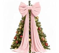 2026 New 3D Extra Large Red Velvet Bow Tree Topper for Christmas Tree Topper Front Door Porch Party Wedding Holiday Decor (1*Pink)