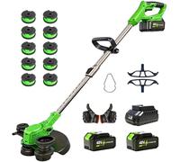 2026 New 48V 3 in 1 Cordless String Trimmer with Auto Spool Feed, 12’’ Electric Weed Wacker Cordless, 2x4.0AH Electric Weed Eater Battery Powered with 10 Replacement Spools (2, Green)