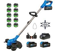2026 New 48V 3 in 1 Cordless String Trimmer with Auto Spool Feed, 12’’ Electric Weed Wacker Cordless, 2x4.0AH Electric Weed Eater Battery Powered with 10 Replacement Spools (2, Blue)