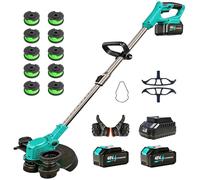 2026 New 48V 3 in 1 Cordless String Trimmer with Auto Spool Feed, 12’’ Electric Weed Wacker Cordless, 2x4.0AH Electric Weed Eater Battery Powered with 10 Replacement Spools (1, Cyan)